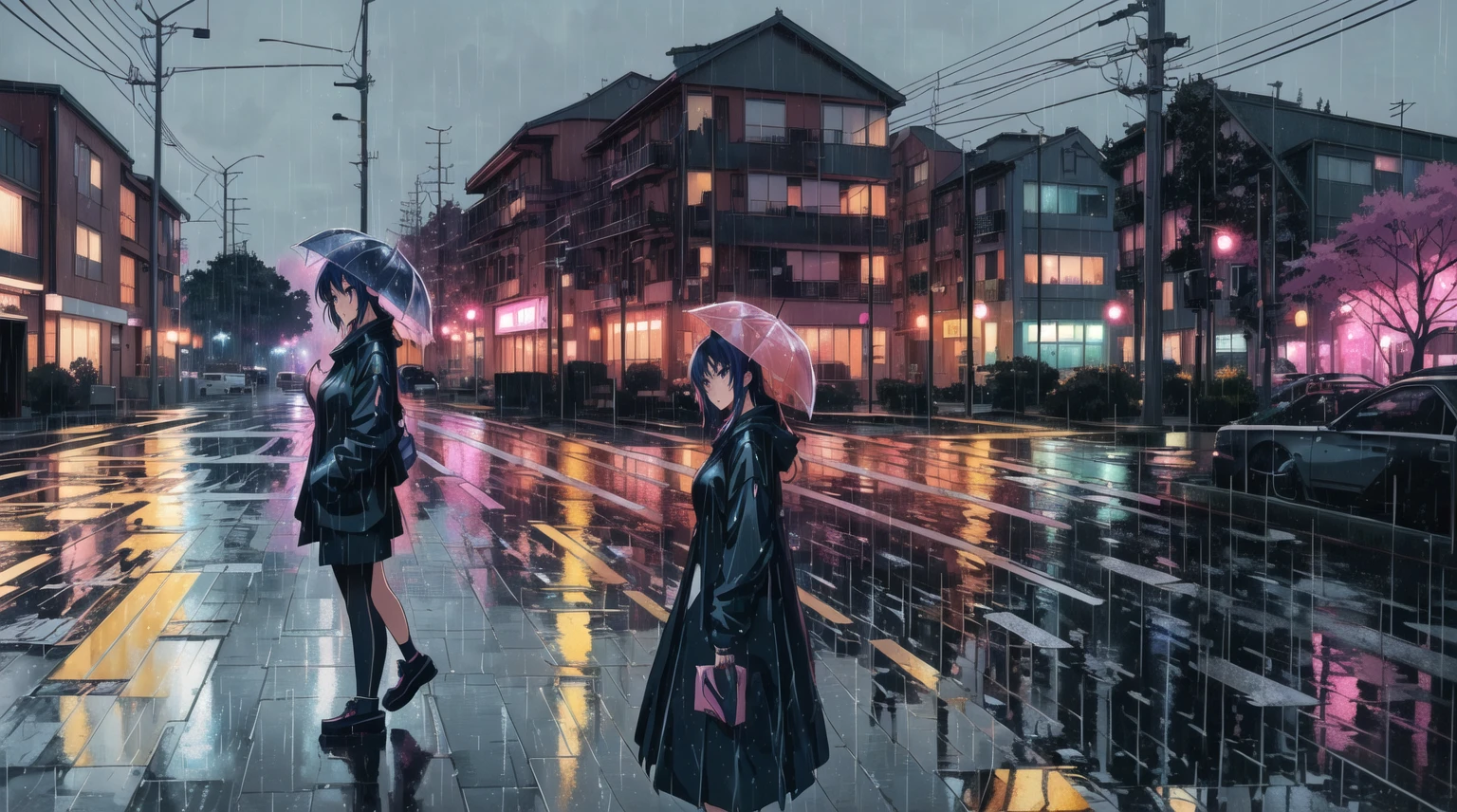 a single anime girl standing in the rain with a car in the background, anime styling 4 k, anime styling. 8k, lofi girl, anime vibes, Anime digital illustration, anime wallpaper 4k, 4k anime art wallpaper, 4K anime art wallpaper, lofi art style, anime wallpaper 4k, anime wallpaper 4k, lofi portoRait