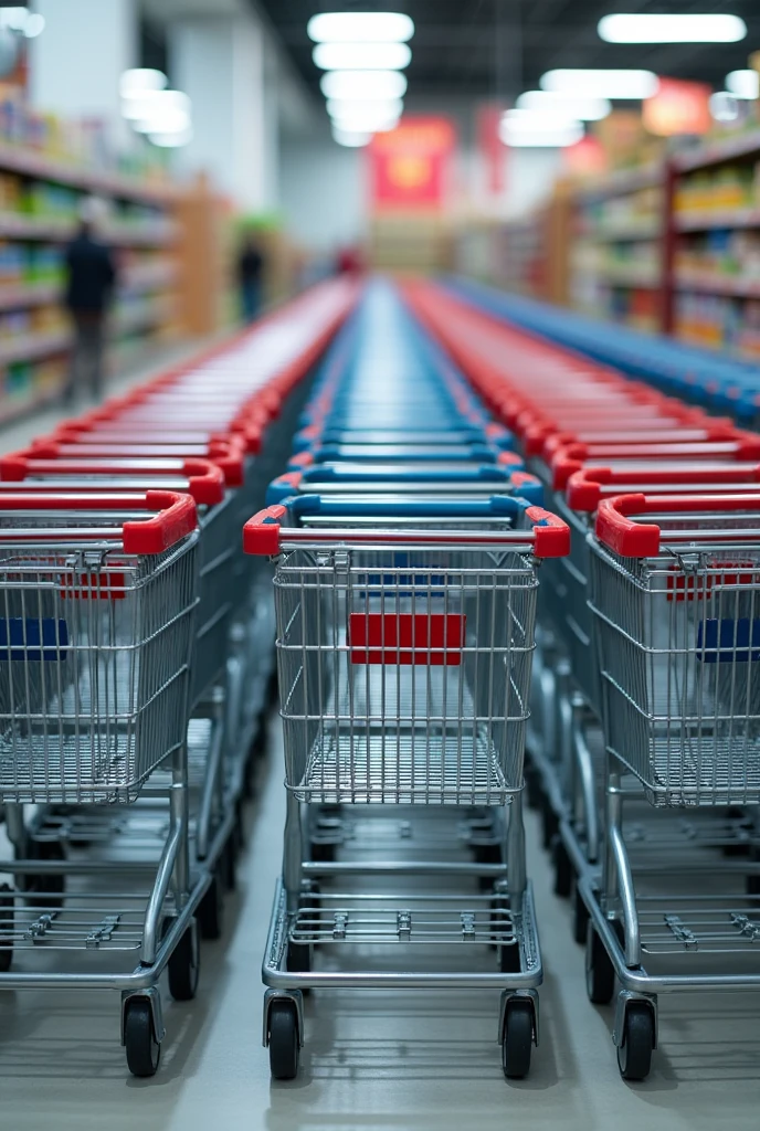 Various shopping carts from a supermarket