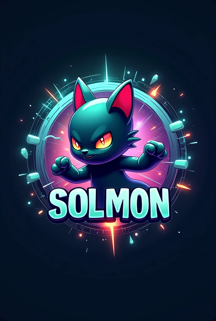 Design a circular logo for 'SOLMON - Solana Monsters,' focusing on a 3D stylized cat creature. The logo should capture the sleek, modern aesthetic of the SOLMON universe, with the cat character prominently featured at the center.
Main Character Focus: The cat character should be depicted in a dynamic, attacking pose, rendered in a 3D stylized manner. Use a color palette inspired entirely by the Solana theme, including shades of blue, green, and purple, with glowing accents that emphasize the cat's presence and personality. The character should blend power and cuteness, with smooth curves and bold details that make it stand out.
Elemental Background: Surround the cat character with a circular border that incorporates abstract, digital, or cosmic elements, all rendered in the Solana color palette. The background should harmonize with the character, creating a visually cohesive design that reflects the modern, digital essence of the Solana network.
Typography and Details: The text 'SOLMON' should be prominently displayed within the circular design, using bold, rounded typography that feels both modern and adventurous. Integrate small, subtle details like digital sparks, stars, or waves around the text, all within the Solana color scheme, to enhance the otherworldly, magical vibe. The overall design should be clean, balanced, and visually impactful, making it easily recognizable and suitable for branding purposes.
