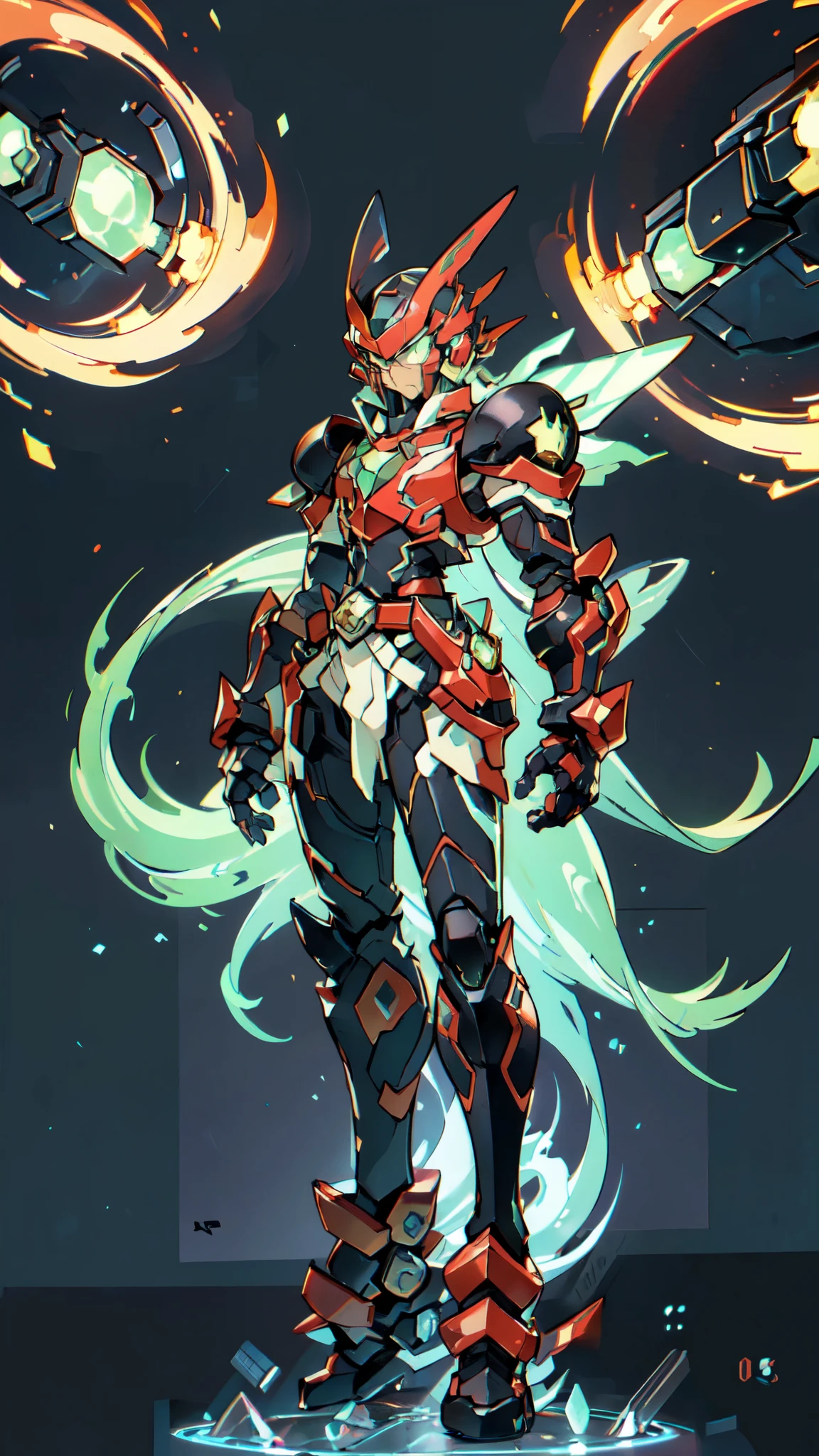 (masterpiece:1.5, best quality:1.5, extremely delicate:1.5), a man wearing a full-face helmet, a fantasy-style biotech armored combat suit, green eyes, (a composite layered chest armor), fully enclosed shoulder guards, matching arm and leg guards, belt of Neon circuit, (the color scheme is primarily black with green and red accents), the design balances heavy with agility, a high-tech bio-mecha armor, (Armor Concept Inspired by Kamen Rider, stand on the top of a skyscraper in a futuristic sci-fi city), this character embodies a finely crafted fantasy-surreal style armored hero in anime style, exquisite and mature manga art style, (element, plasma, energy, the armor glows), ((male:1.5)), metallic, high definition, highres, ultra-detailed, ultra-fine painting, professional, perfect body proportions, golden ratio, anatomically correct, symmetrical face, extremely detailed eyes and face, high quality eyes, creativity, RAW photo, UHD, 32k, Natural light, cinematic lighting, masterpiece-anatomy-perfect