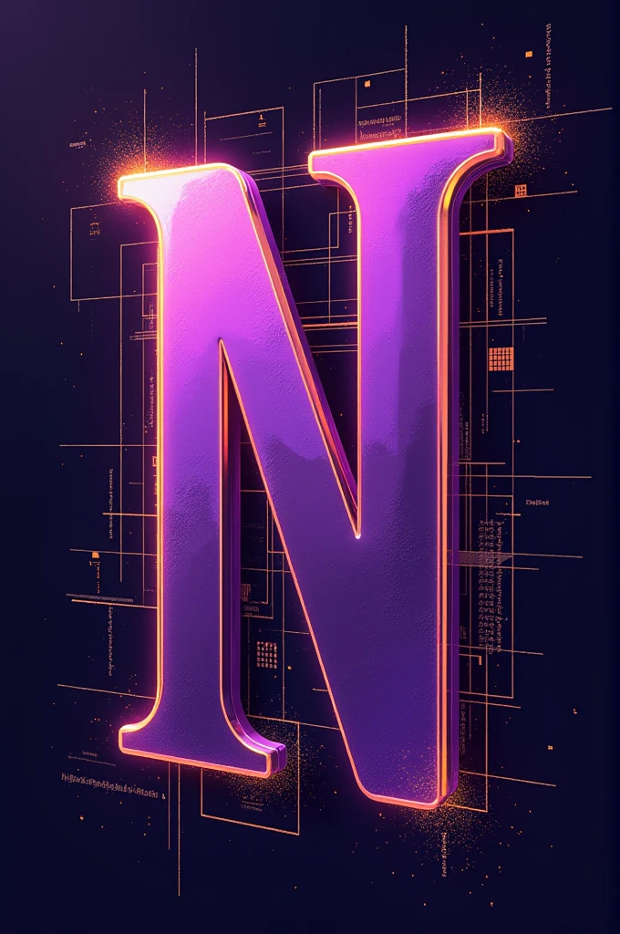 Purple letter N with yellow and technological background