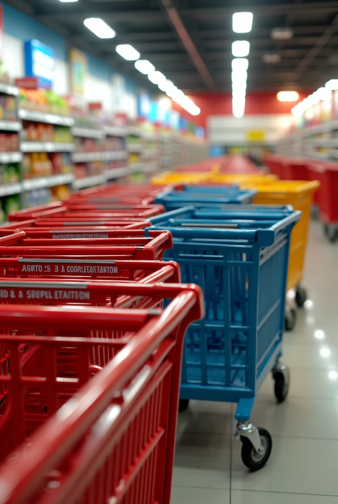 Various shopping carts from a supermarket 