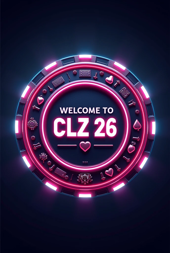 Create me a circular logo that is a striking poker coin that represents Las Vegas along with other representative elements of the same and in the center it says WELCOME TO CLZ 26 with lights
