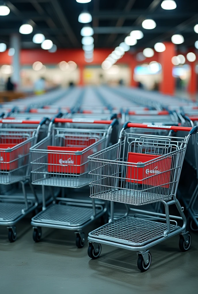 Various shopping carts from a supermarket 