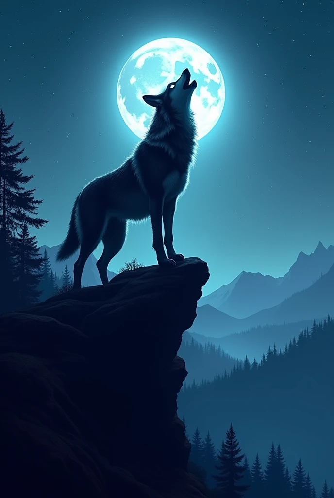 (best qualityer,4K,8k,high resolution,work of art:1.2),ultra detali,(realisitic,photorealisitic,photo-realisitic:1.37),a wolf on top of a mountain on a starry night howling, illustration, ((oil painting, sharp focus)), bright coloured, Moonlit landscape, dense forest, howling in the moonlight, mesmerizing view, glare eyes, atmosfera noturna, majestic posture, isolated silhouette, shadows and highlights, sinister presence, distant, twinkling stars, tranquil atmosphere