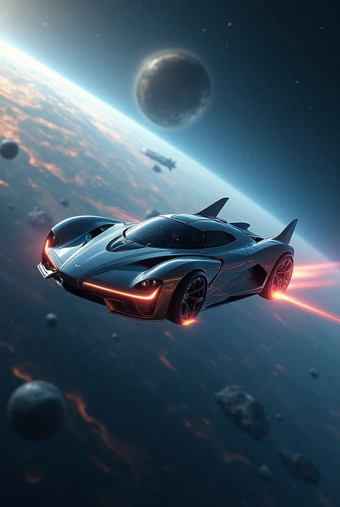 Car flying in space