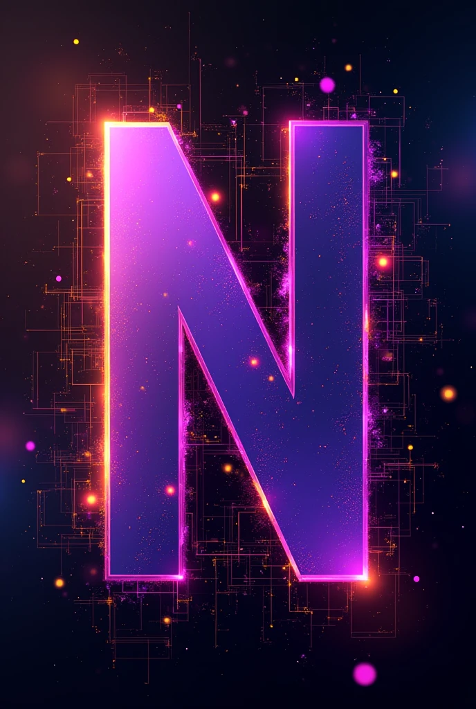 Purple letter N with yellow and technological background