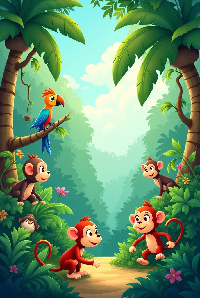 a picture of a jungle drawn for children, in 4k resolution