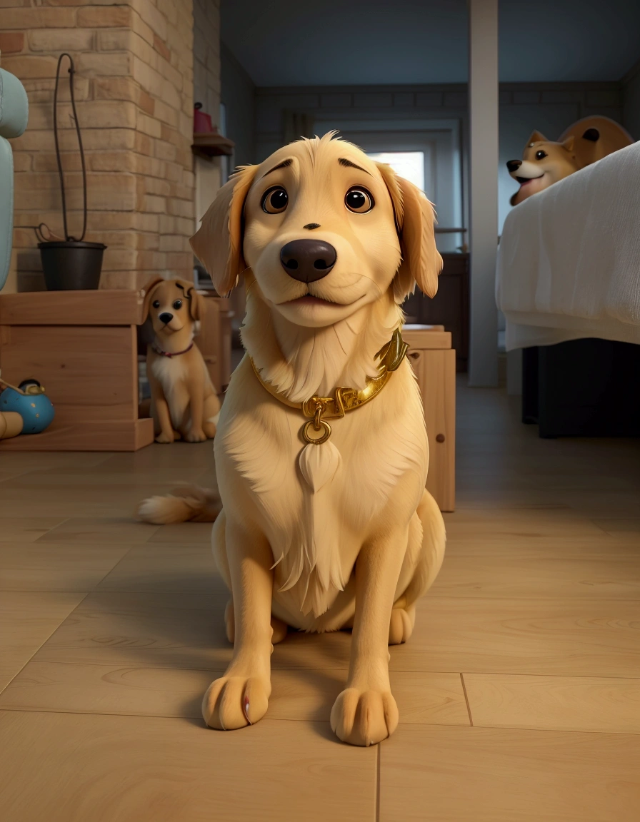 there is a dog that is sitting on the floor in the room, golden retriever, 2 years old, full of golden layers, she is about , a handsome, front portrait, shiny golden, bella, extremely handsome, years old, he is about 20 years old, he is about 2 0 years old, regal pose, taken with sony alpha 9