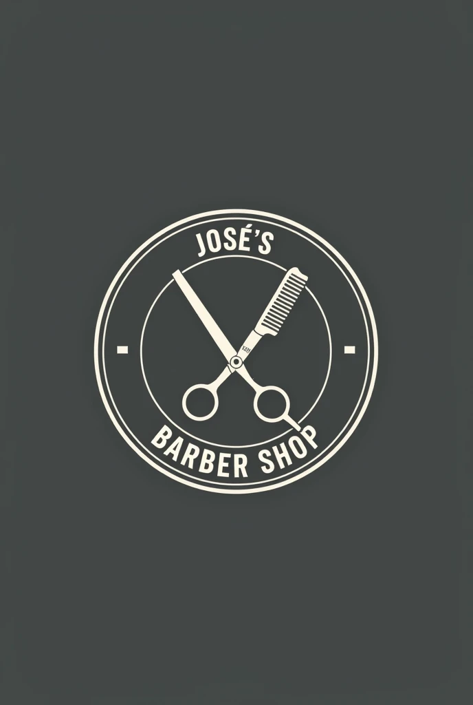 Beautiful logo for a barber shop with a symbol of scissors and a comb crossed inside a circle and written "José's Barber Shop in Graphite"