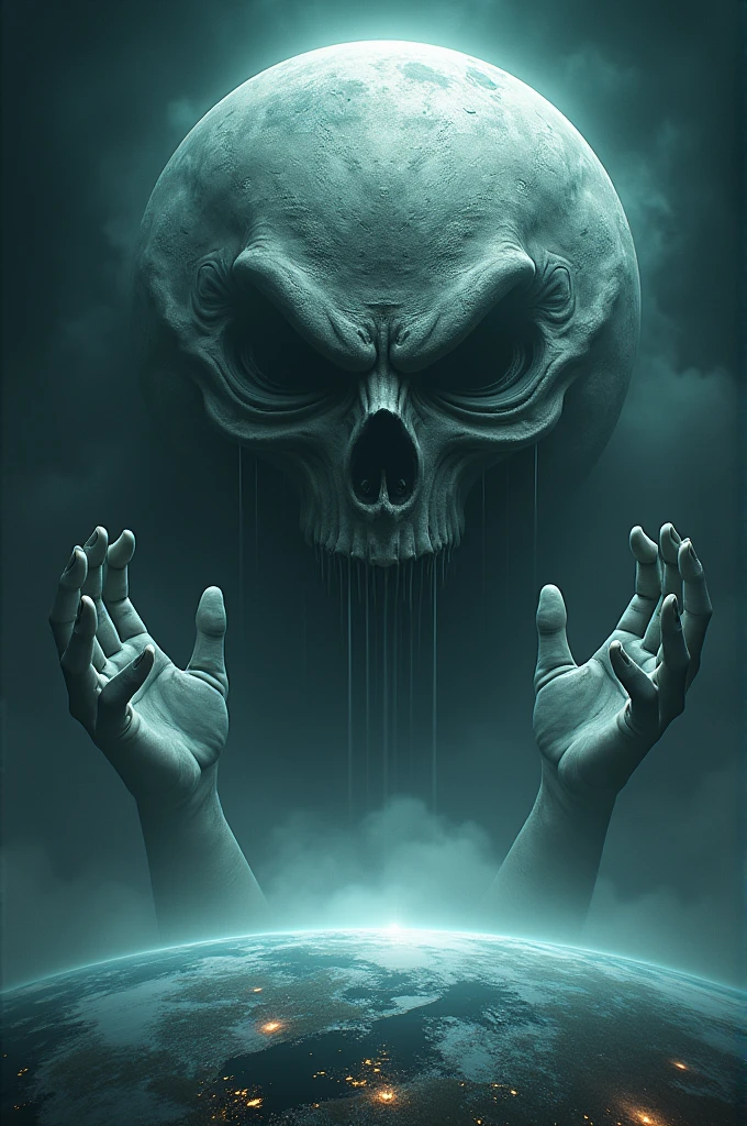 An evil moon that threatens the Earth with two big white hands