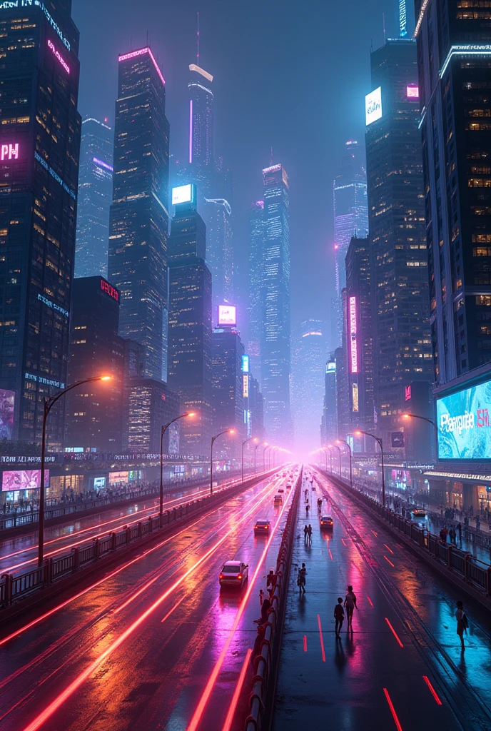 A city full of colorful and bustling LEDs, realisitic 