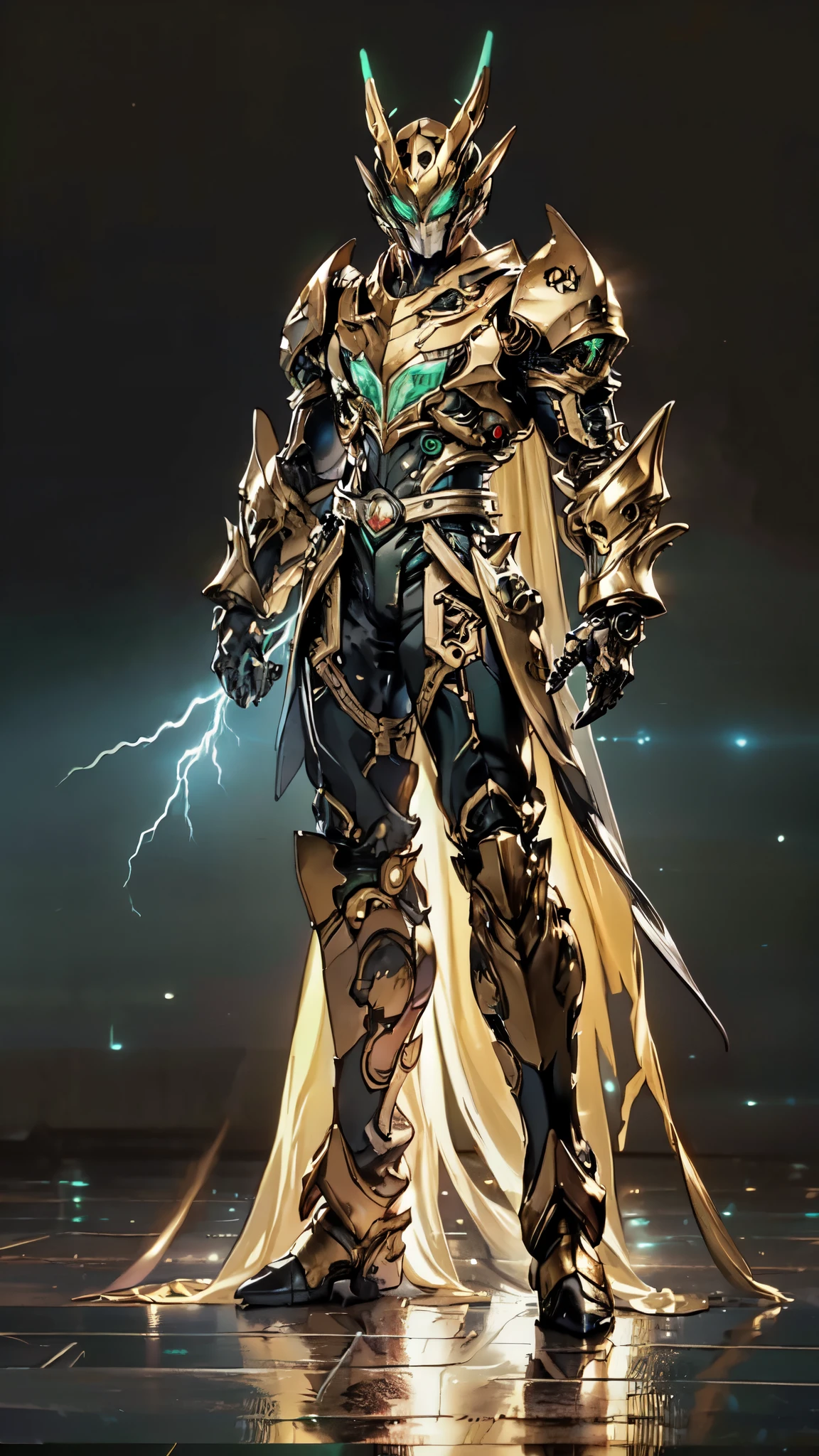 (masterpiece:1.5, best quality:1.5, extremely delicate:1.5), a man wearing a full-face helmet, a fantasy-style biotech armored combat suit, green eyes, (a composite layered chest armor), fully enclosed shoulder guards, matching arm and leg guards, belt of Neon circuit, (the color scheme is primarily black with green and red accents), the design balances heavy with agility, a high-tech bio-mecha armor, (Armor Concept Inspired by Kamen Rider, stand on the top of a skyscraper in a futuristic sci-fi city), this character embodies a finely crafted fantasy-surreal style armored hero in anime style, exquisite and mature manga art style, (element, plasma, energy, the armor glows), ((male:1.5)), metallic, high definition, highres, ultra-detailed, ultra-fine painting, professional, perfect body proportions, golden ratio, anatomically correct, symmetrical face, extremely detailed eyes and face, high quality eyes, creativity, RAW photo, UHD, 32k, Natural light, cinematic lighting, masterpiece-anatomy-perfect