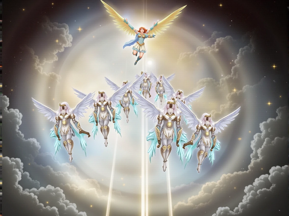 Seraphine coming down from heaven with army