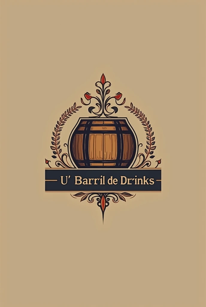 logo for company , Northeastern luxury events, private individuals, of high cocktails. "U' Barril de Drinks" consultancy & Events . using the barrel as the main symbol using colors that inspire confidence, efficiency and safety