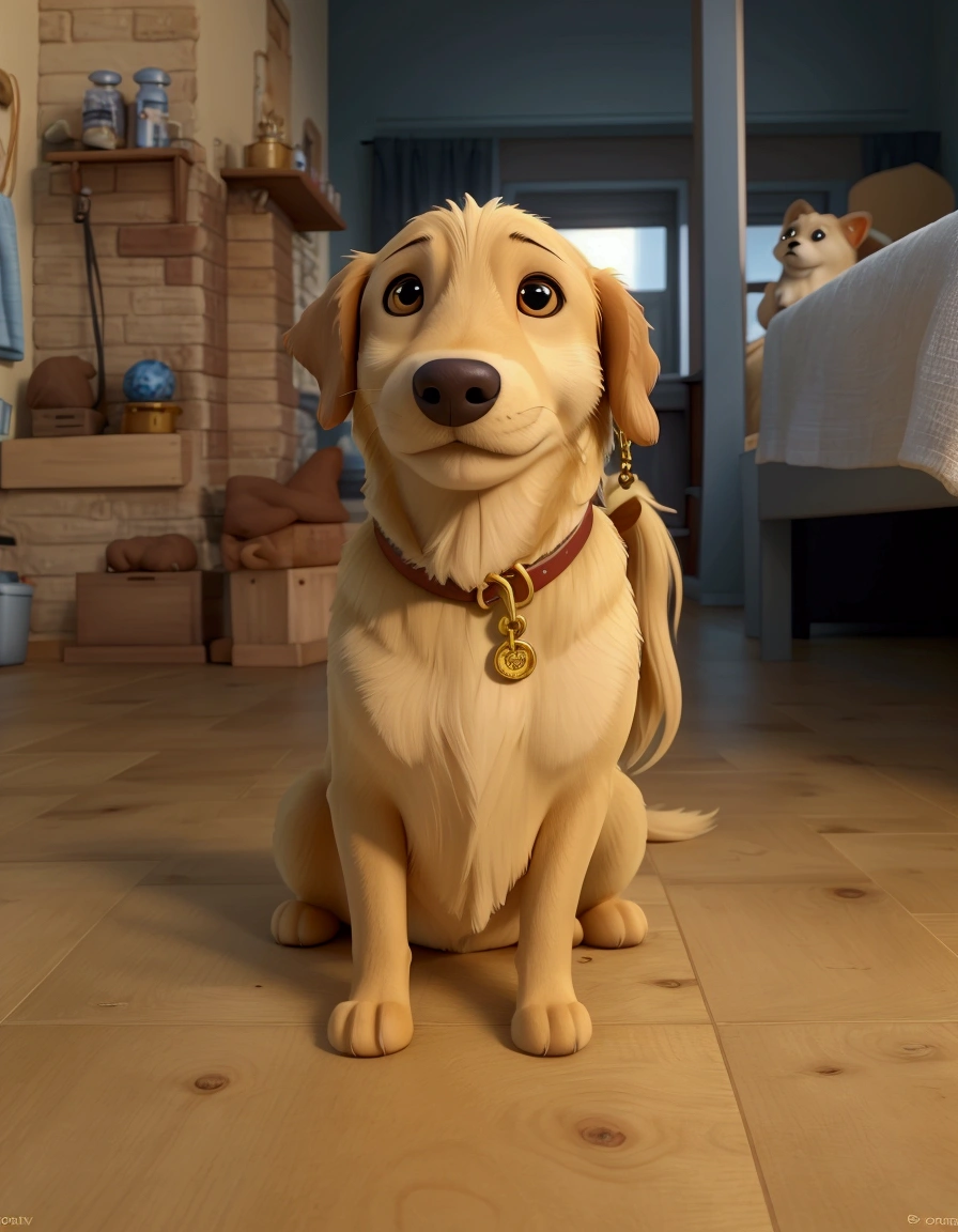 there is a dog that is sitting on the floor in the room, golden retriever, 2 , full of golden layers, she is about , a handsome, front portrait, shiny golden, bella, extremely handsome, years old, he is about 20 years old, he is about 2 0 years old, regal pose, taken with sony alpha 9 leave the same background