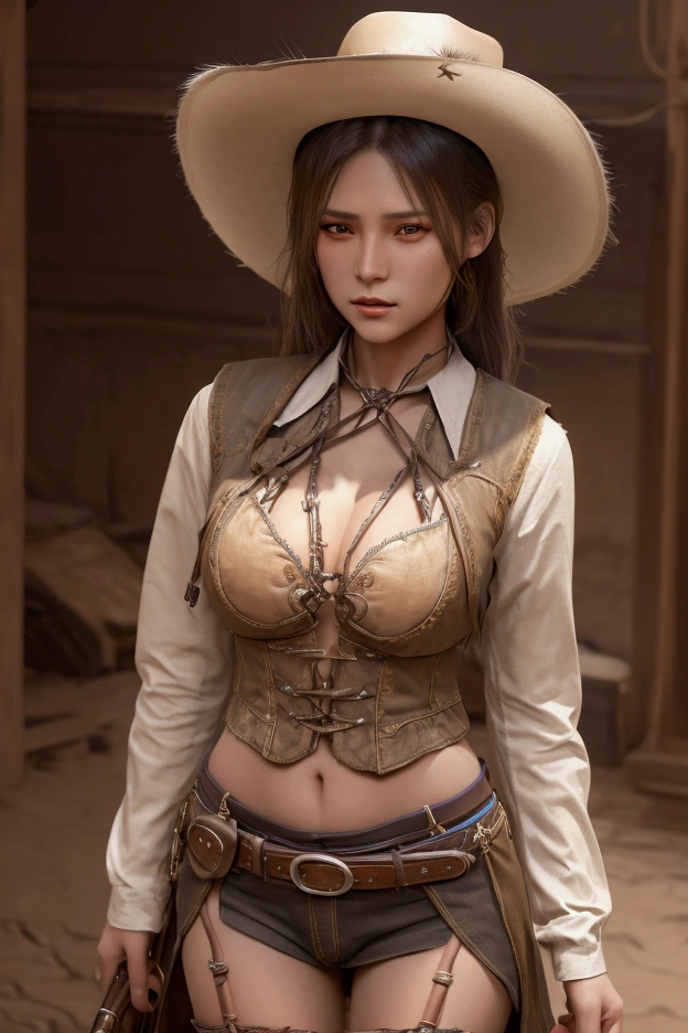 Dressed in ultra-realistic western costumes, Fantasy art, Realistic, Dynamic Lighting, Art Station, Highly detailed face, 4K, Awards,