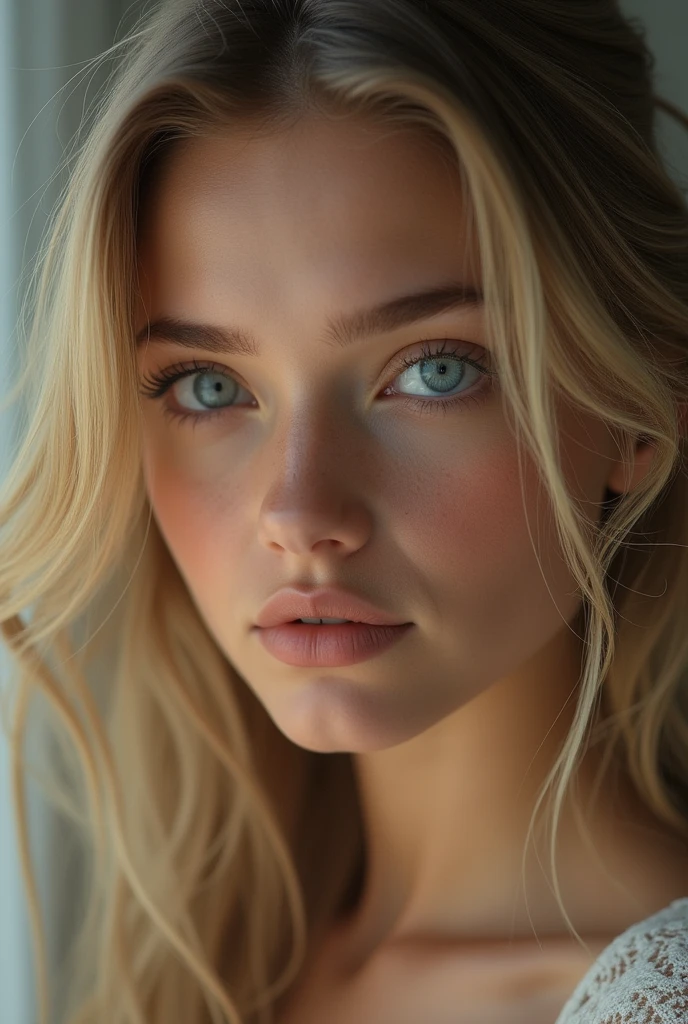 Eye contact with a rather attractive and elegant 18 year old blonde