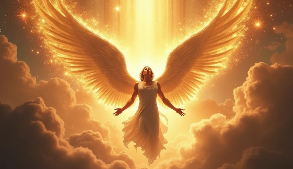 Lucifer before the fall, radiant and beautiful, being expelled from heaven by God