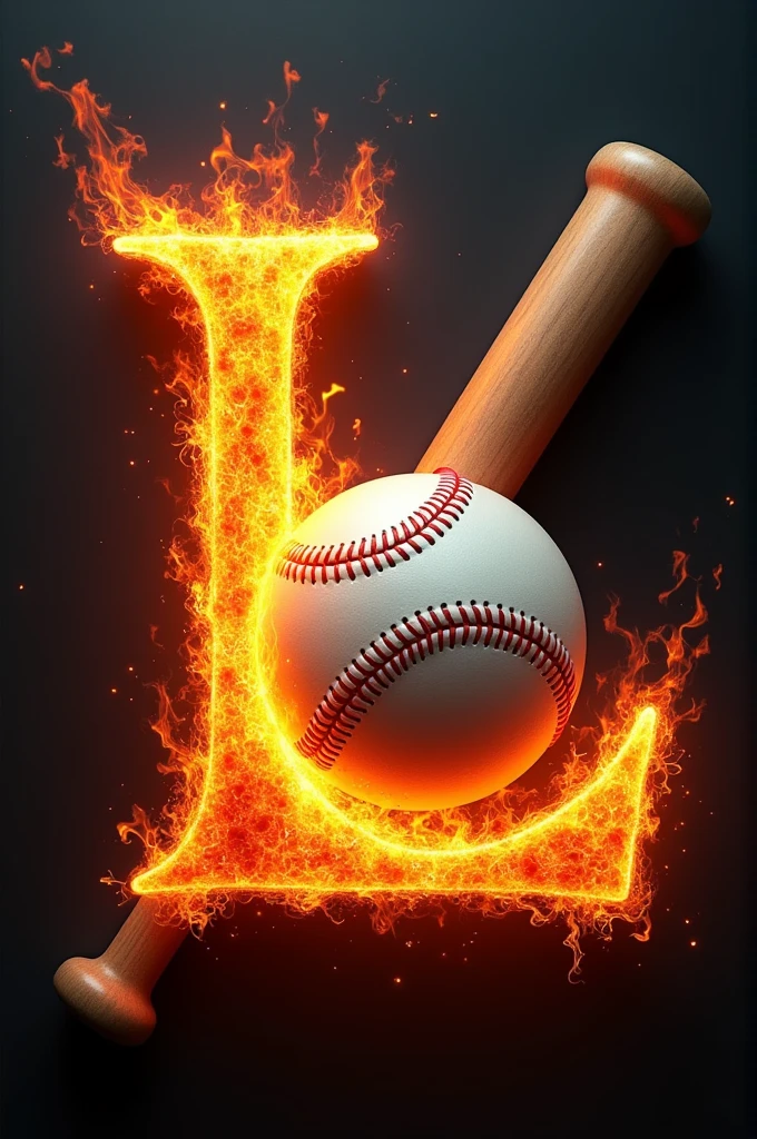 Letter LC with a baseball engulfed in flames and a baseball bat