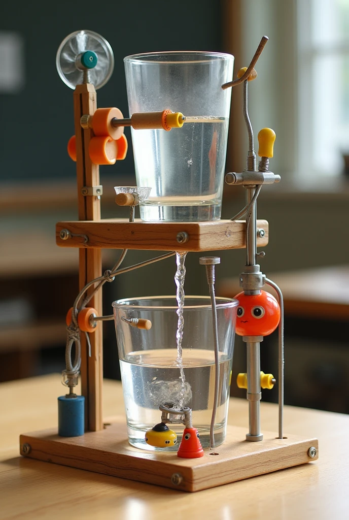 An easy Goldberg machine that fills a glass with water, It is noticeable that it is made by students
