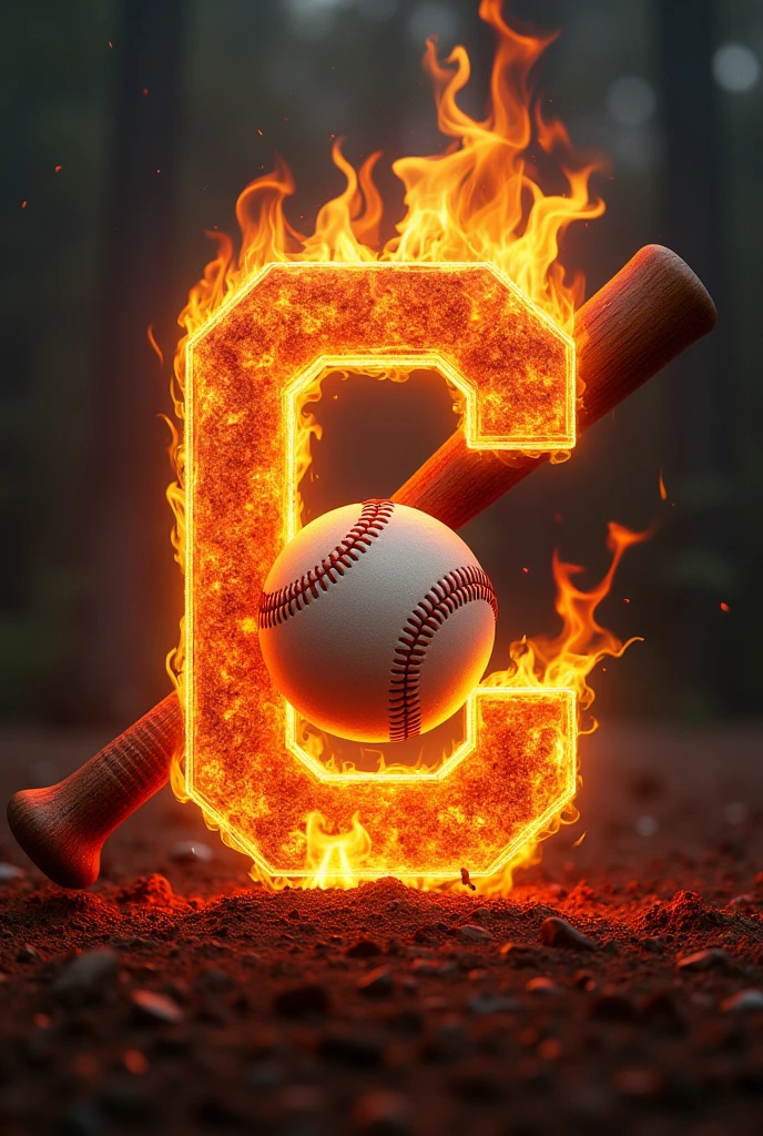 Letter C with baseball engulfed in flames and baseball bat