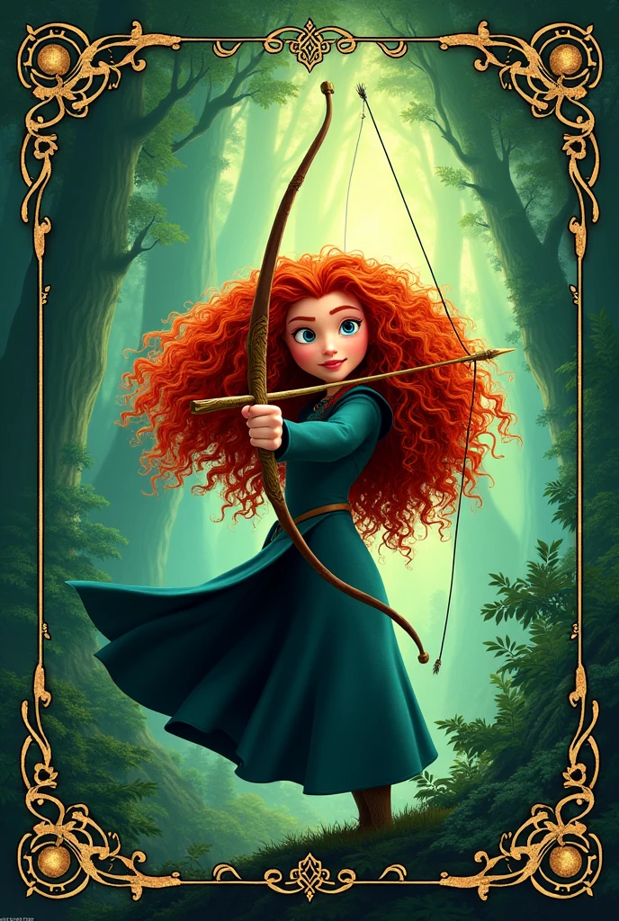 Notebook covers with the motif of Merida from the movie Brave in green and the words CAMILA SILVA