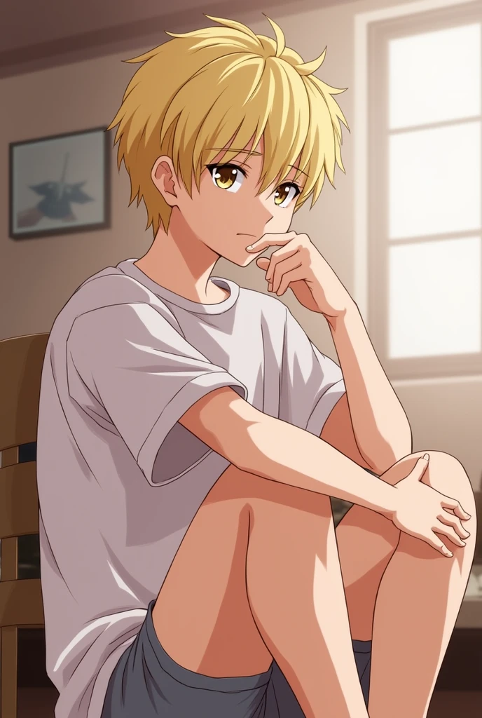 anime, teen boy, boner, blonde, cum, dick, solo