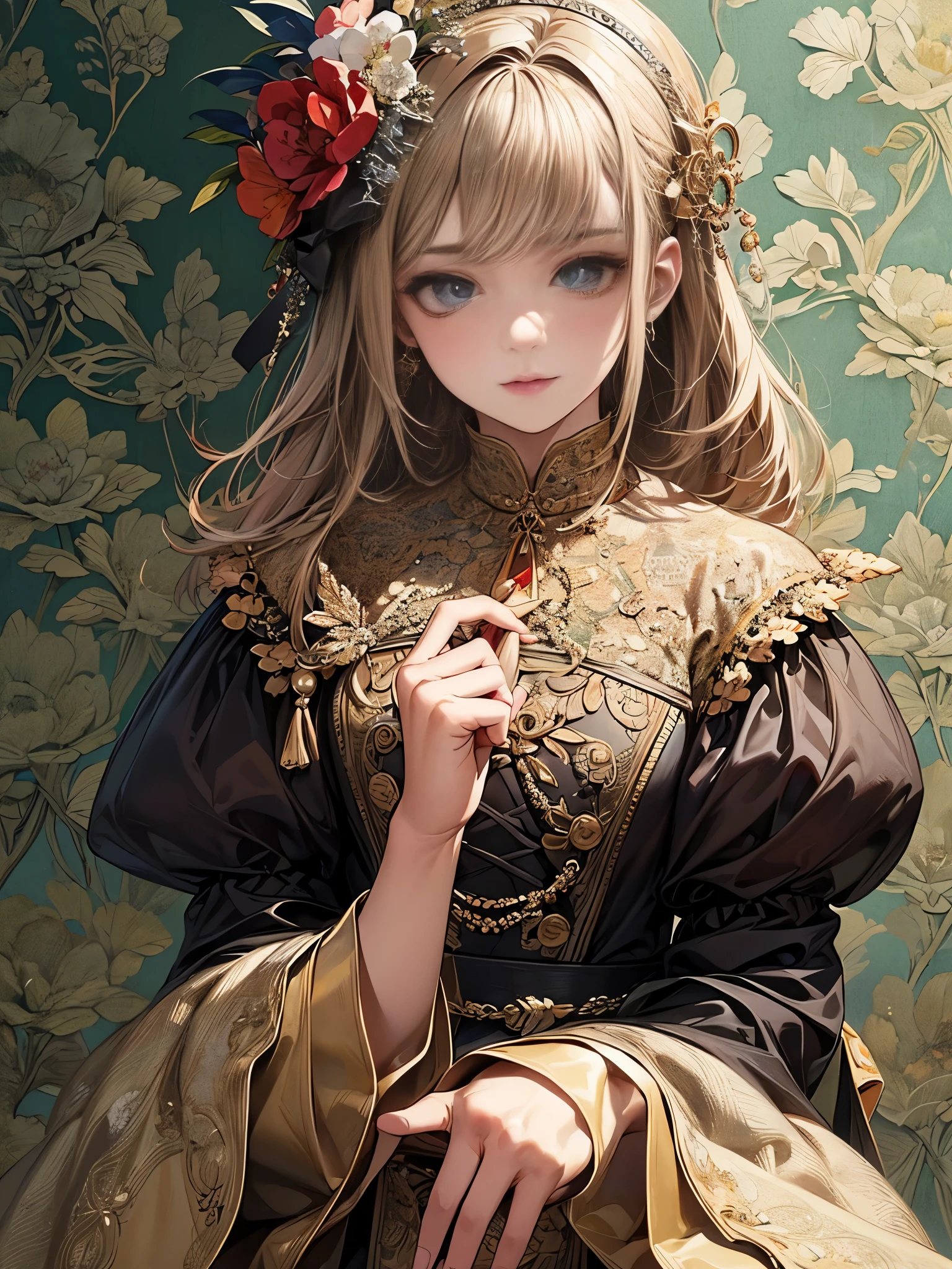 (RAW photo, best quality), (realistic, photo-realistic:1.3),best quality,highly detailed,masterpiece,ultra-detailed,illustration,1girl,upper_body,dynamic angle,world masterpiece theater,messy_long_hair,best quality,extremely detailed CG unity 8k wallpaper,ink,Amazing,cinematic lighting,lens_flare,,dunhuang_style --auto --s2