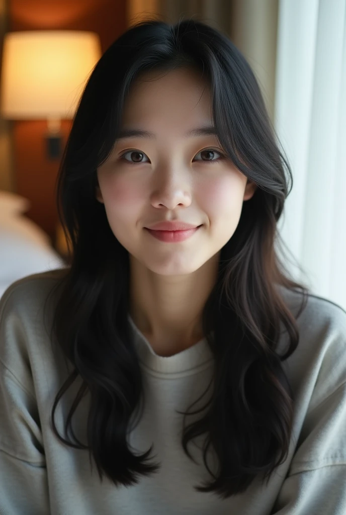 Highest quality, Realistic, (Depth of written boundary) ,Ultra-high resolution, (Realistic:1.4), RAW Photos, Hotel, naked, Of Japanese, alone, cute, smile, (Brown eyes), Natural Face, (Shortcuts),high school girl,Black Hair
