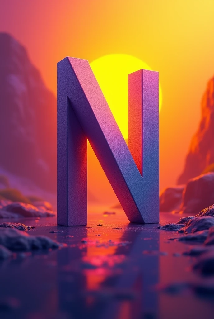 Letter N purple yellow background 
