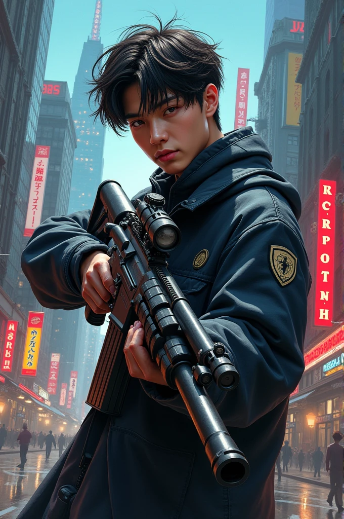 Bambam with a rifle in his hand