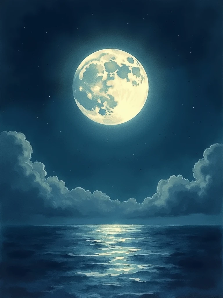 A full moon on the darkest day water colors mobile wallpaper style.