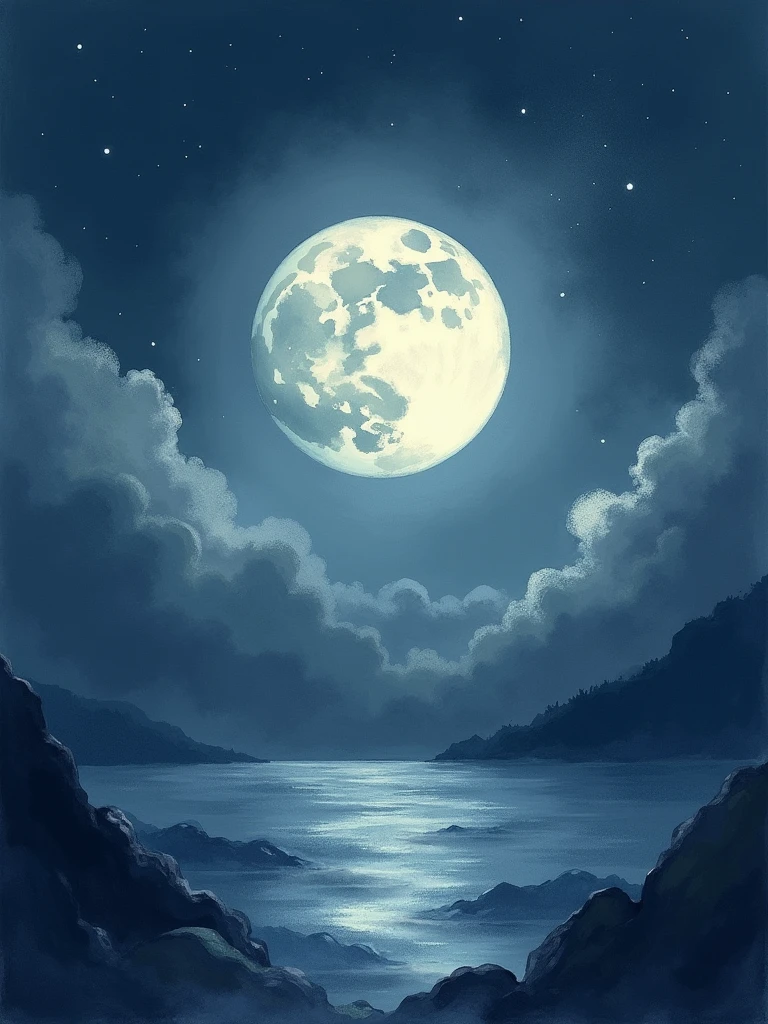 A full moon on the darkest day water colors mobile wallpaper style.