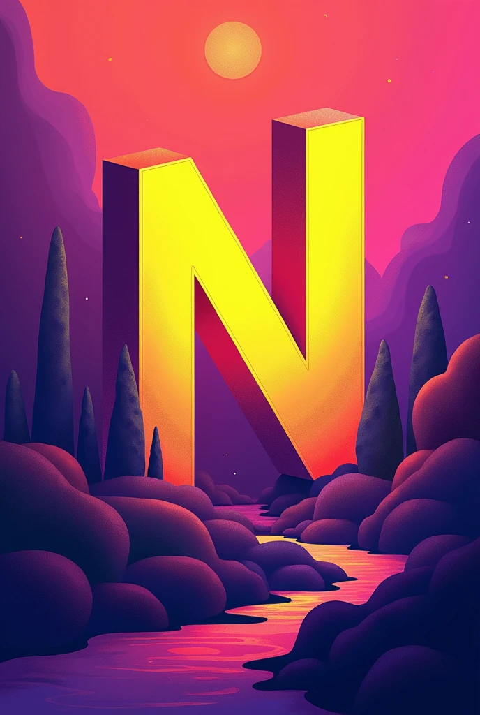 Letter N purple yellow background