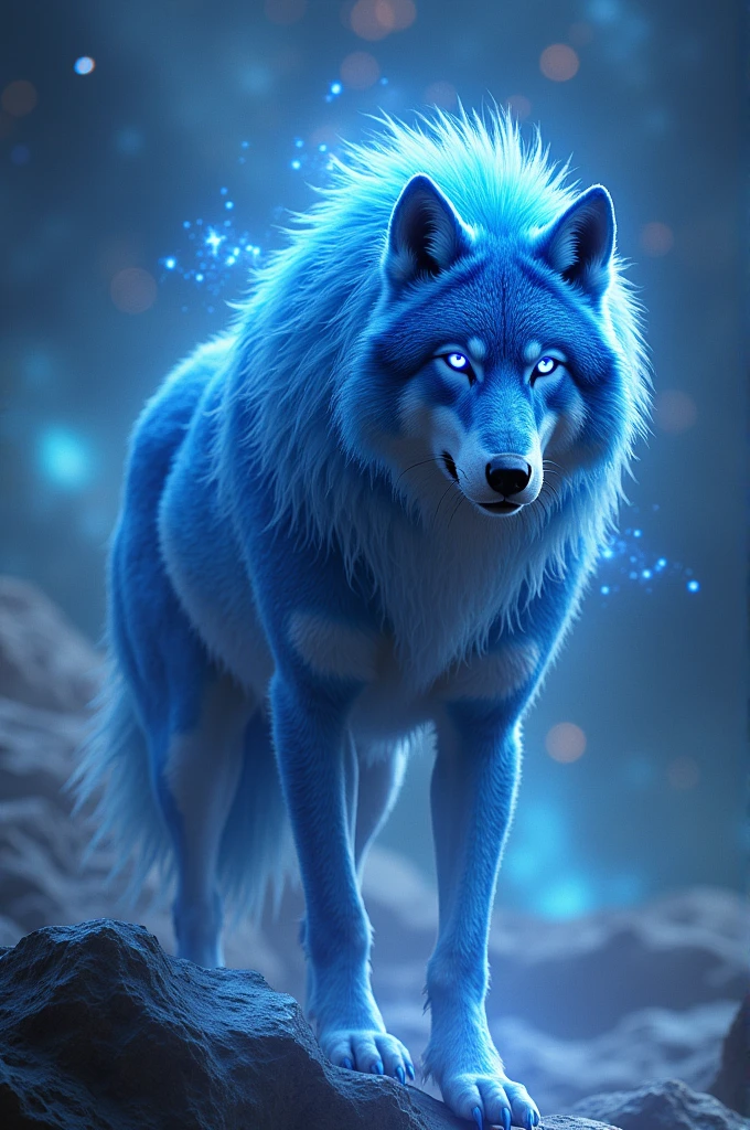 A cosmic blue furry wolf warrior