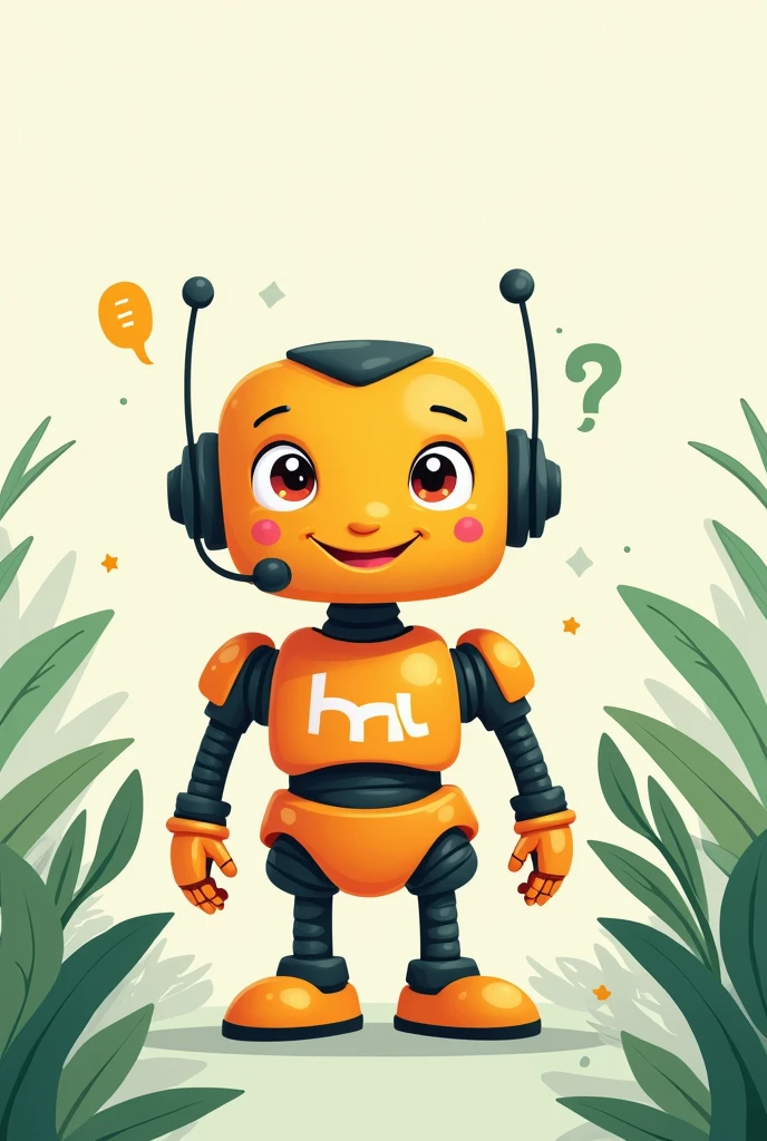 Chat bot, for customer service, with orange colors, green and white
