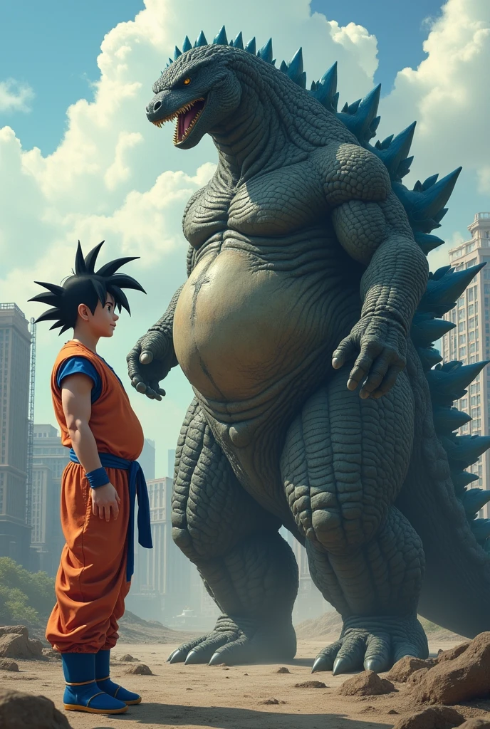 Goku pregnant with Godzilla next to him