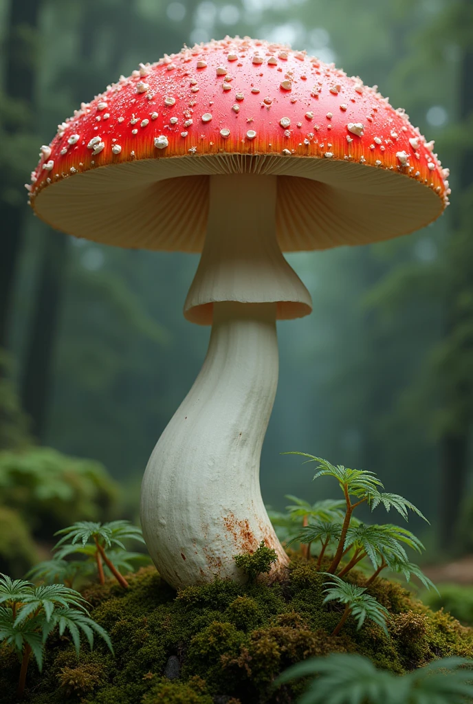 Erect penis-shaped mushroom red and white