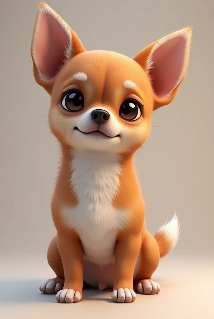 Create a brown chihuahua dog with white paws and a white tail tip and a white chest. Make it more realistic. Now, make the tips of the ears white. 