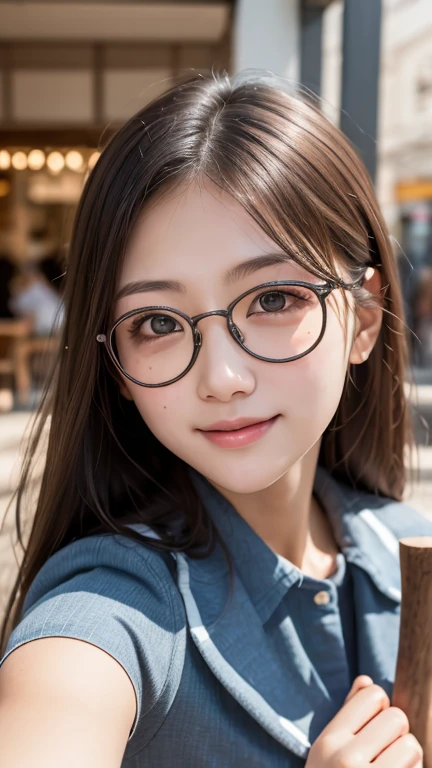 Dressed、(Photo realistic:1.4)、(Surreal:1.4)、(Real Stick:1.3)、 (Smooth lighting:1.05)、(Improve the quality of your video lighting:0.9)、32K ...、 One person、20 years old、Realistic lighting、Backlight、Facial Light、Ray-tracing、(Cheerfulness:1.2)、(Improved image quality:1.4)、 (Top quality real texture skins)、Finely grained、Detailed painted face、 (Fatigue, sleep, satisfaction:0.0)、Close-up shot of face、school uniform:1.3、Korean Idol、Nogizaka Idol、Gravure idol pose (Improve your body line mood:1.1)、Glowing Skin、Korean Idol、Nogizaka Idol、Gravure idol pose、Selfie、freckles、Small breasts、Round Glasses、Inside the cafe
