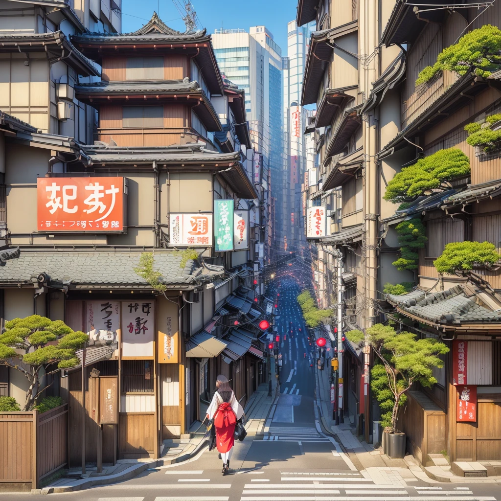 a woman is walking down a city street, Japanese street, Japanese city center, Japanese quarter, Japanese city, Tokyo – старинный город, улица Tokyo background, Japanese city, улица Tokyo cityscape, улица Tokyo, Cyberpunk Streets of Japan, на улицах Tokyo, Tokyo переулок, Tokyo, Anime scene, The aesthetics of traveling in Japan, in a улица Tokyo, Tokyo, Japan