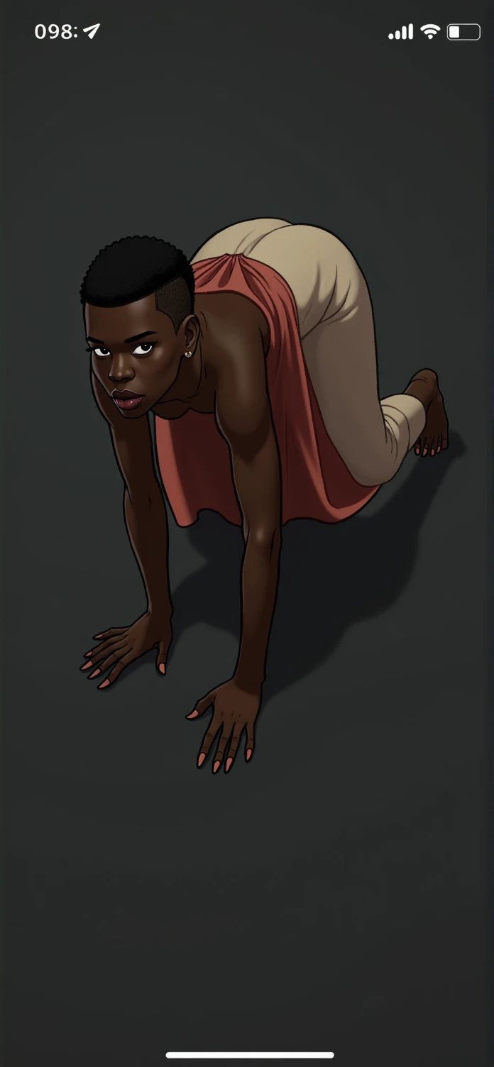 black gay boy with big lips and thick thighs in a dress crawling
