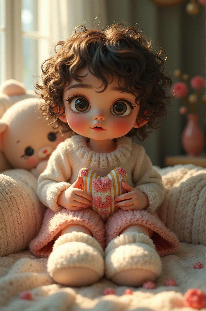 Girl with slippers and the letters AV