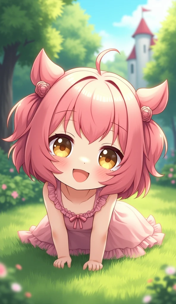 (8k, RAW photo, best quality, masterpiece, highres, absurdres, ultra detailed:1.3), (Photography, realistic, photo-realistic:1.4), (beautiful natural lighting, beautiful deatailed shadow, beautiful detailed glow :1.4), atmospheric,
BREAK, 1 beautiful girl, Solo,(Cute:1.5),(Chibi:0.8), (kawaii:1.5),(Loli:0.5), BREAK, (girl, Cute, Cheerful, face, medium breasts:1.2),(Pink hair,disheveled short twin tails,tareme,Gold eyes:1.2),gleaming skin,Clear skin, cleavage of the breast,Beautiful , gleaming skin,Clear skin, Beautiful skin,( A smile:1.5),(best quality face),(Top quality glowing eyes), (enjoying,blush, laughing out loud: 1.45), BREAK
(kawaii sundress, cute hair ribbon: 1.35),
BREAK Alice in Wonderland is lying on the lawn in the garden of a whimsical castle,(running:1.75),
BREAK wakame,wakame,wakame,(cowboy shot,from front:1.4) BREAK manga illustration.media,manga style,(ultra rich intricately proper sketch+pastel+airbrush+colored pencil:1.1),(ultra highres composition details:1.2), (delicate illustration), (pastelcolor style illustration:0.9), (watercolor style illustration:0.4),