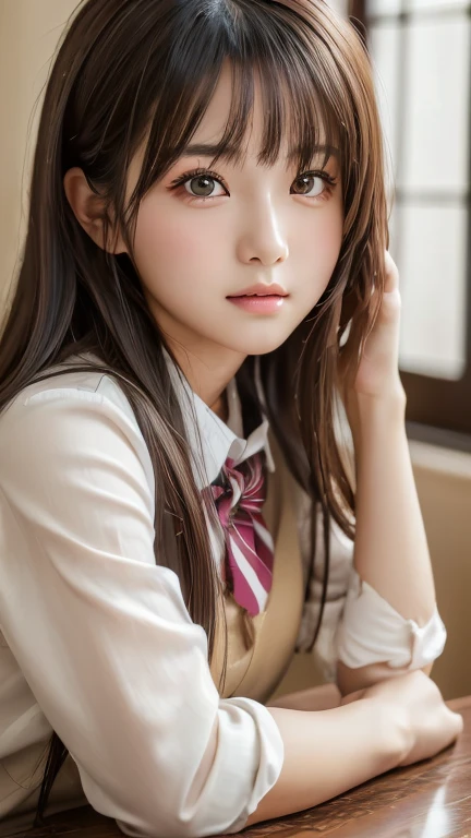 (Tabletop:1.3), (8k, Realistic, RAW Photos, Highest quality: 1.4), Japanese, (One Girl), Beautiful Face, (Realistic Face), (Black Hair), Beautiful hairstyle, Realistic eyes, Beautiful attention to detail, (Realistic Skin), Beautiful Skin, Charm, Ultra-high resolution, Surreal, Very detailed, Golden Ratio,school uniform.