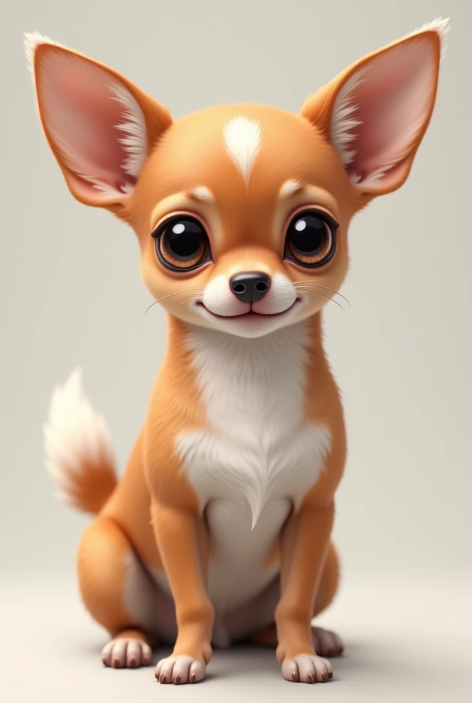 Create a brown chihuahua dog with white paws and a white tail tip and a white chest, make it more realistic, now at the tips of the ears, make it white, make its head much more realistic, like that of a deer.
