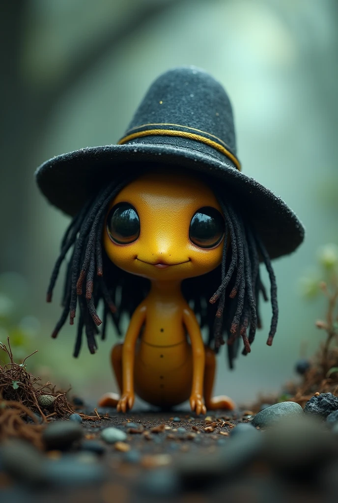 Create a character like the one from the game Hollow Night, cute and small but with dreadlocks and a dark-colored Jamaican hat.