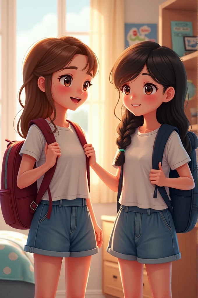 Two fourteen year old girls dressing for school