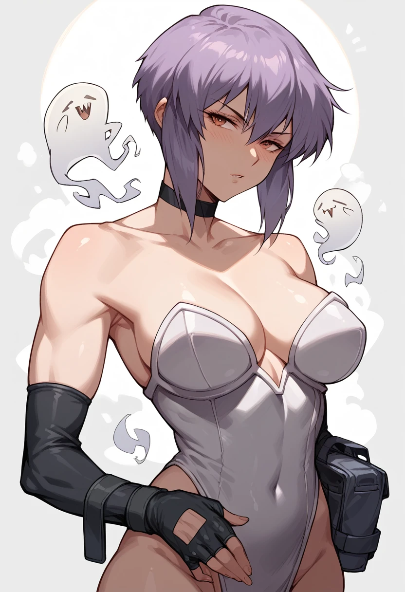 Ghost in the Shell's super muscular Motoko in a see-through high-leg swimsuit with an anal dildo for anal expansion、Nipples super erect breast milk